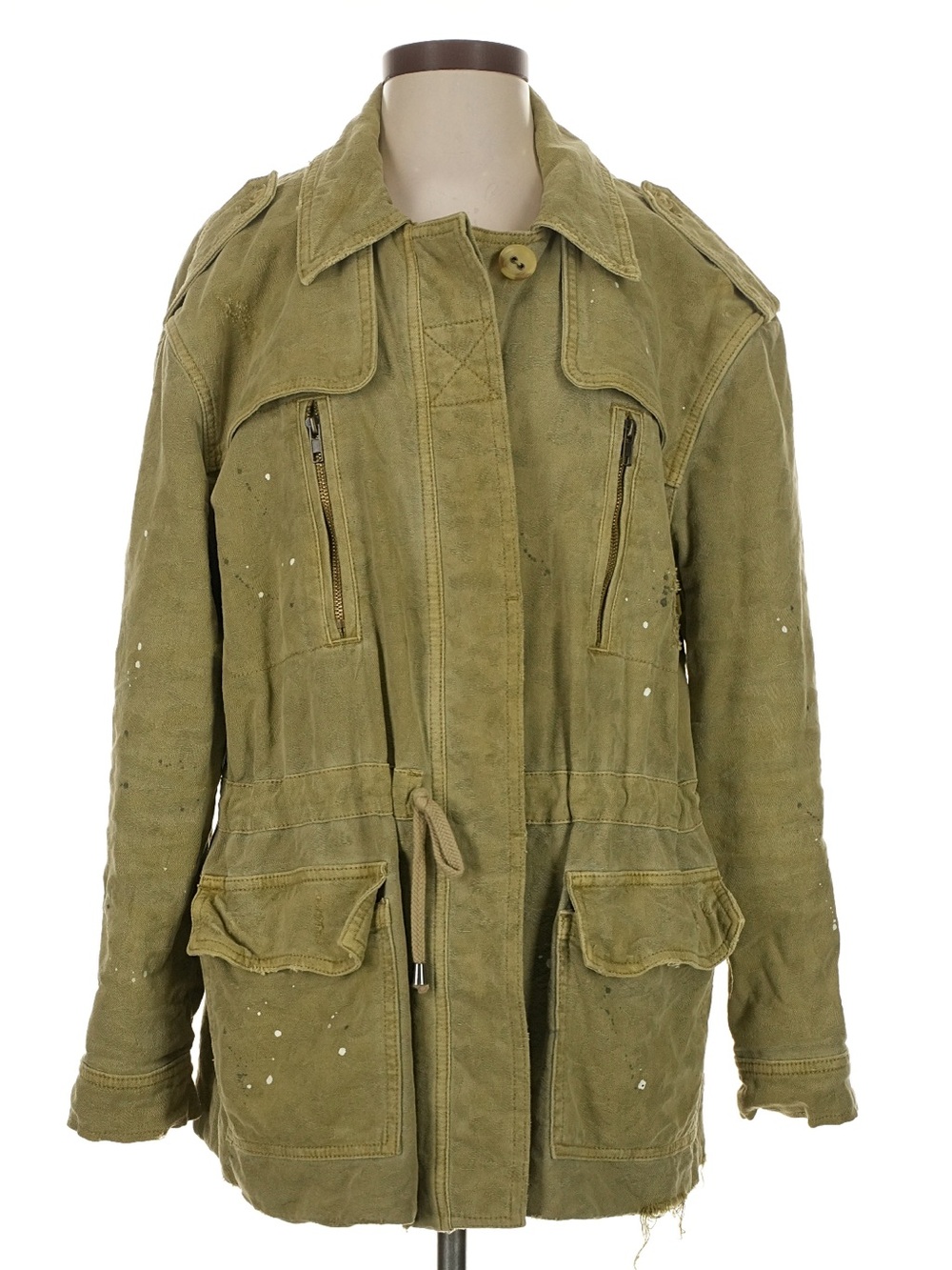 Free People Splatter Paint Detail Multi Pocket Drawstring Utility Jacket• Small